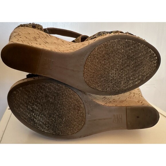 Inc International Concepts Sequin Cork Wedge Sandals 8.5M Brown Gold Ankle Strap - Picture 6 of 7